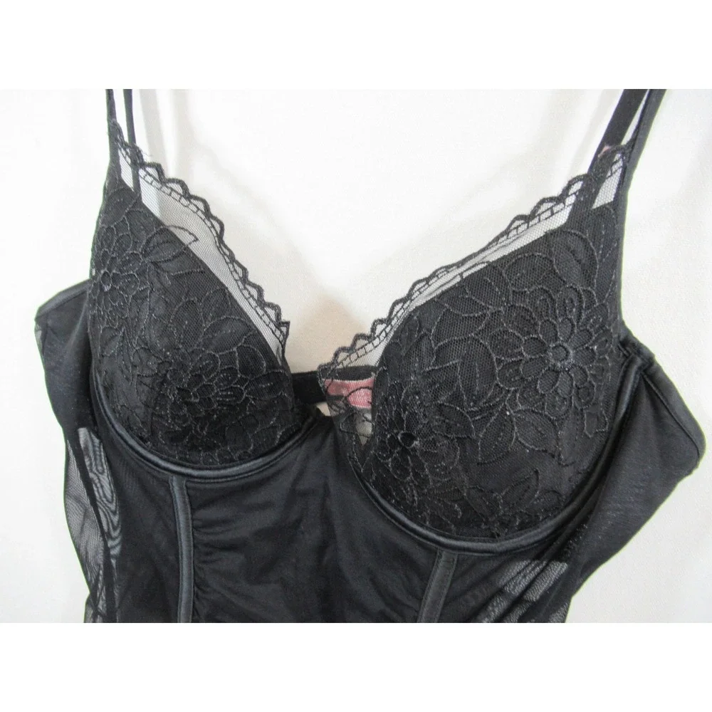 Victoria's Secret Merrywidow Slip with Garters 36C Black Open Bottom Very Sexy